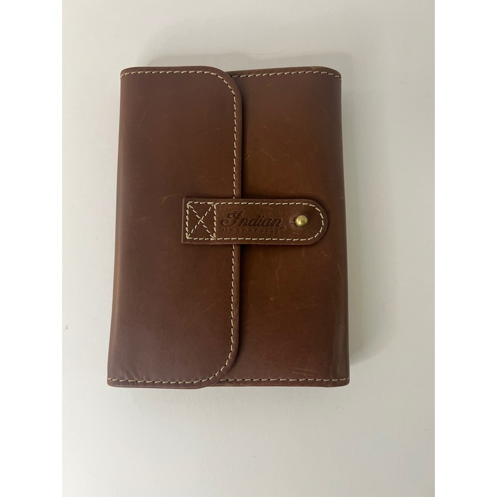 Indian Motorcycle Brown Leather Trifold Travel Pouch Organizer Wallet 5 x 7"